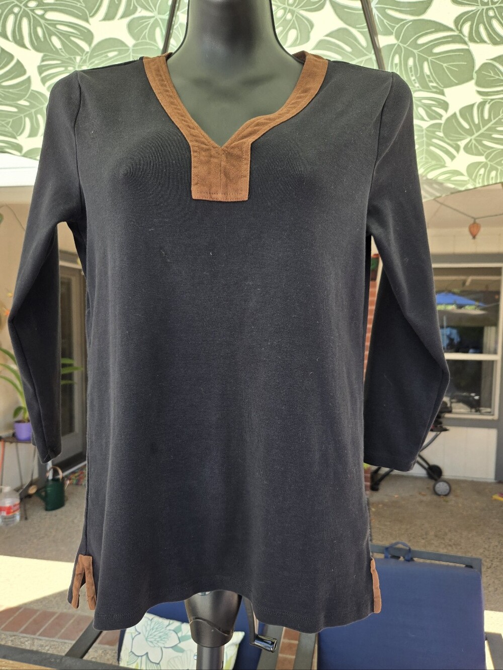 Ralph Lauren Black V-neck Tunic Brown Accents Size Large